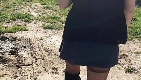 Outdoor no panties Under my mini skirt