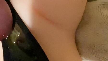 Wank cum precum into dirty panties