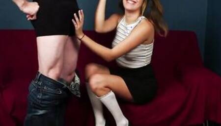 CFNM amateur teens does her 1st CFNM BLOWJOB with cummed ending