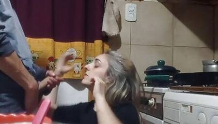 ARGENTINIAN BLONDE. My partner can't wait for the food to be ready, and eats dessert first.