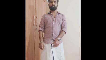 Lungi man having fun with his big uncut cock