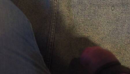 Jeans Fetish handsfree cumshot on denim skirt