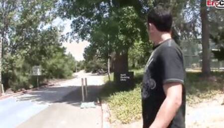 Cougar with big natural titted and glasses pick up at the street