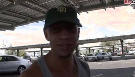 Skinny Eighteen with small boobs pick up at the street from a