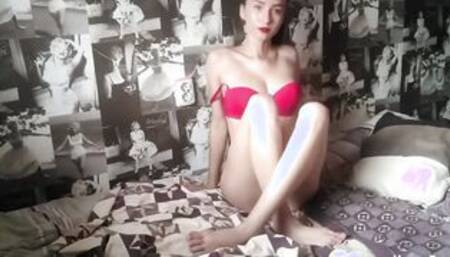 Ex-lover having fun with her lovely dripping twat