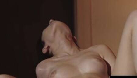 Cute teen rips her stockings open and masturbates to an orgasm