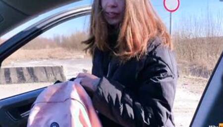 Real Russian Teenager Hitchhiker cunt with mouth Agreed to Make deep throat Head Stranger for Money and Swallowed Cum - MihaNika69 and Michael Frost