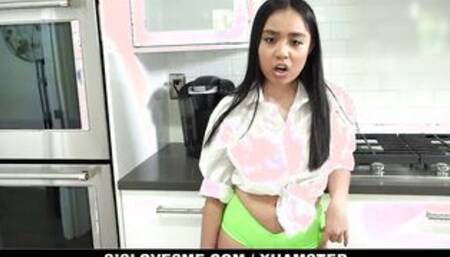 Tiny chinese babe Luna Mills Getting On Her Knees For
