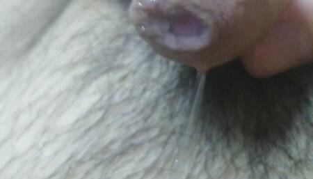 Early morning woke up and having horny cock leaking precum on belly
