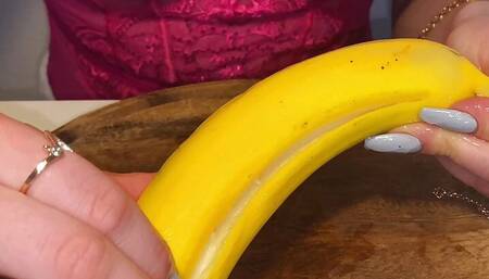 Long Nails Bad Tease With Banana And Lube