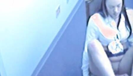 Office teen gives footjob to rock hard dick