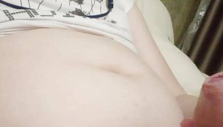 Trans girl shows her cock and belly