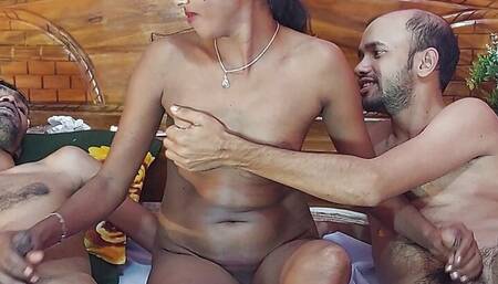 Cute beautyfull redhead babe wears a strap-on and fucks two gays threesome sex part 2