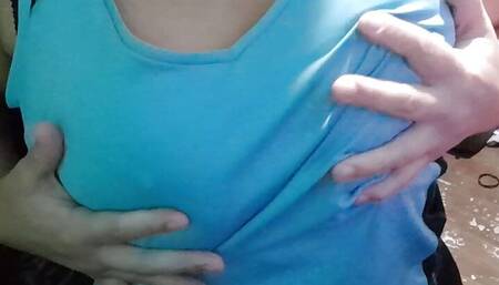 I'm playing with my tits. I love it and it makes me horny to see how I grab them, I touch my hard nipples.