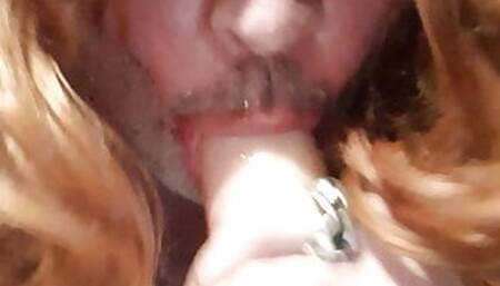Sucking cum out of a big cock