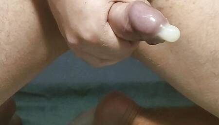 I masturbate in a condom and cum juicy close up