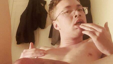 Femboy fingering his ass and playing with his spit
