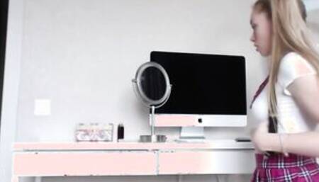 Innocent looking girl takes big dildo in her ass 2