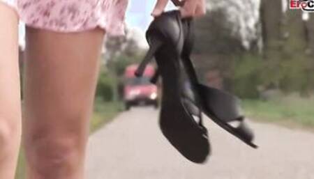 Slim blonde Girl with incredible sexy tits into an anal three way