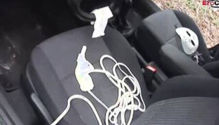 Anal sex into a car with a skinny black haired Women Thot two