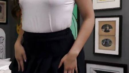 College uniform POV babe sucks stiff dong and talks nasty