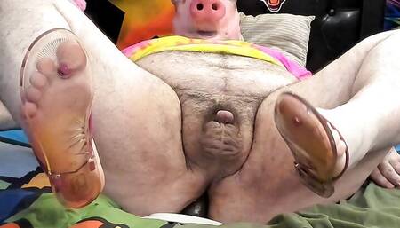 Pig-Masked, Chubby-Bear Riding BBC Dildo, While Laying Down. (1080p)