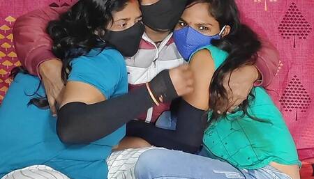 Leaving the two stepsisters alone, a tongue boy fiercely beat both the stepsister 2bahano ko ek sath milakar choda 1 boy