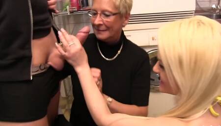 Amazing blonde sucks hard cock and gets fucked in shaved pussy