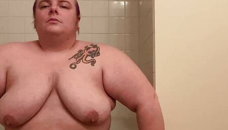 Pre-Bath Body hair tour and flashing looking at my fat dick