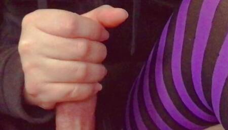 Jerking cock with my wet stockings  until he cum