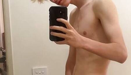 Cute Blonde Twink Jerking his dick (My first video)
