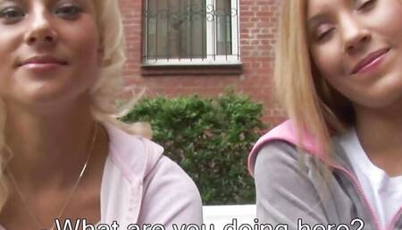 Two sexy blonde sluts from Germany sharing a loaded cock