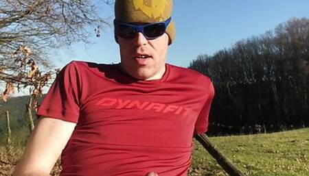 Young Man gets horny while hiking