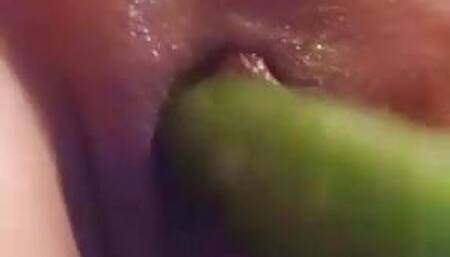 Cucumber inside pussy