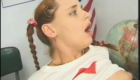 Teen babe gets fucked by teacher on his desk