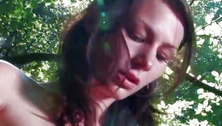 A slim German brunette gets banged hard by two long rods