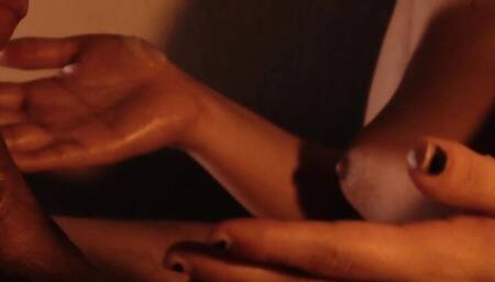 Amateur Handjob from Latin Asian 18 Wife - POV Cum on Tits