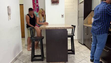 I like that my friend fucks me while my cuckold husband is cooking, it is very exciting that he can discover us NTR