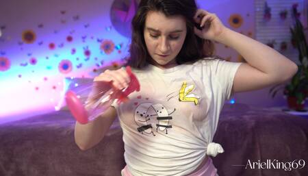 Dirty talking while I spray my tits