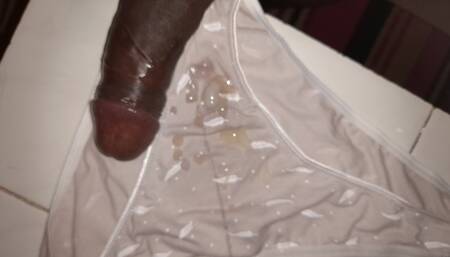 Cumshot on her panties  in the bathroom