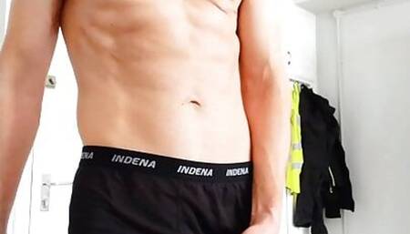 Athletic man jerkes his big dick