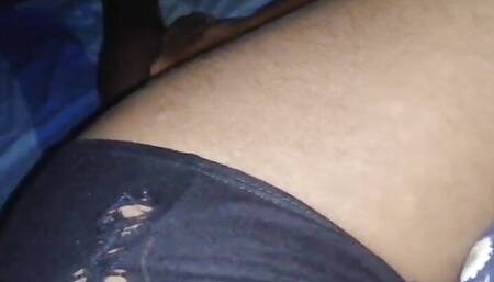 Black underware showing his ass XXX
