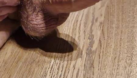Big juicy dick cumming cum on table with precum load