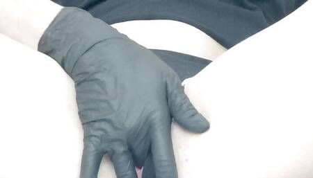 cutie teases her pussy in gloves