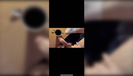 Jerking off a big cock in white socks and cum in my coffee