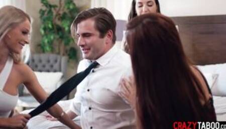 MILF and two teens sucked big hard cock