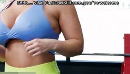 Milf rides short guy in the gym during workout