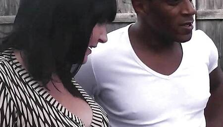 from behind, doggy, interracial, black, brunette bbw, fishnet stockings, big cock, huge black dick, busty brunette, huge