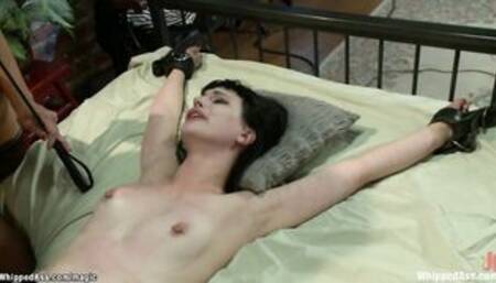 Bound lesbian gf whipped and fucked