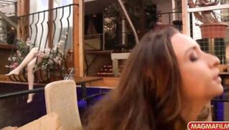Vulgar dark haired Lena jumps anally a huge dick